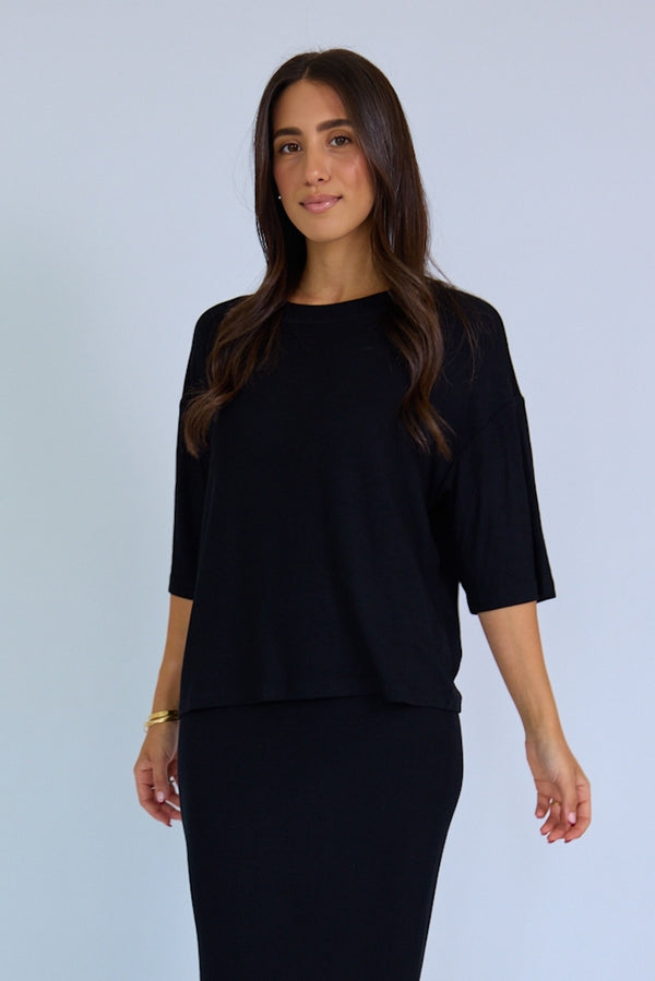 The Ribbed Boxy Tee Black