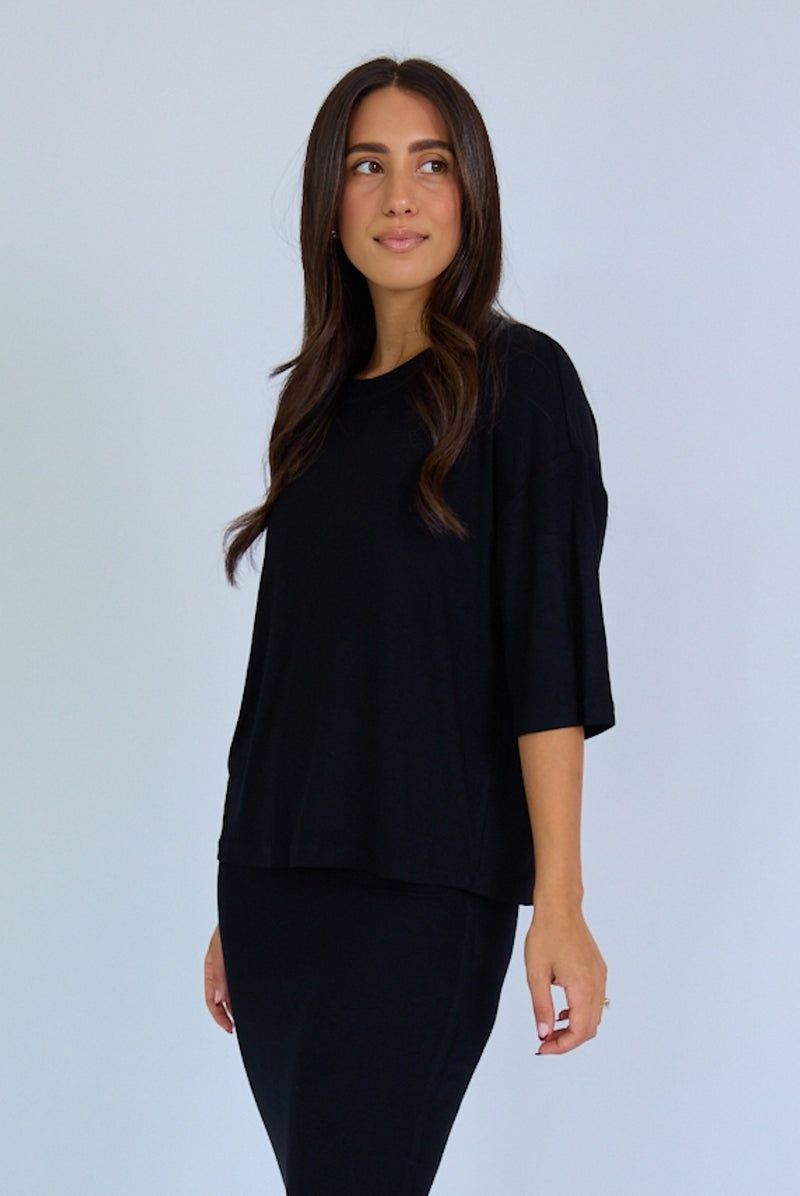 The Ribbed Boxy Tee Black