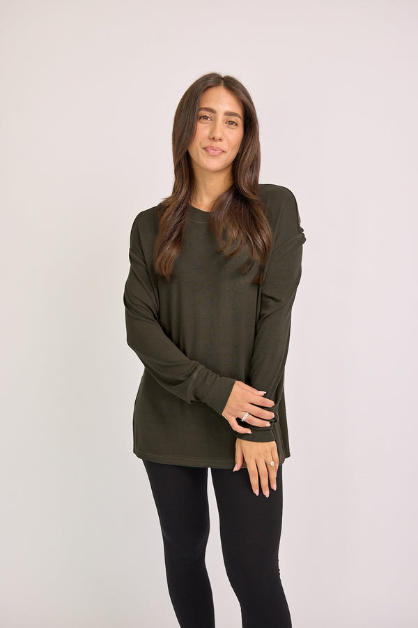 The Ribbed Oversized Crew Olive