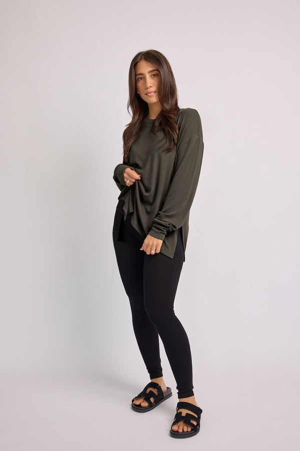 The Ribbed Oversized Crew Olive