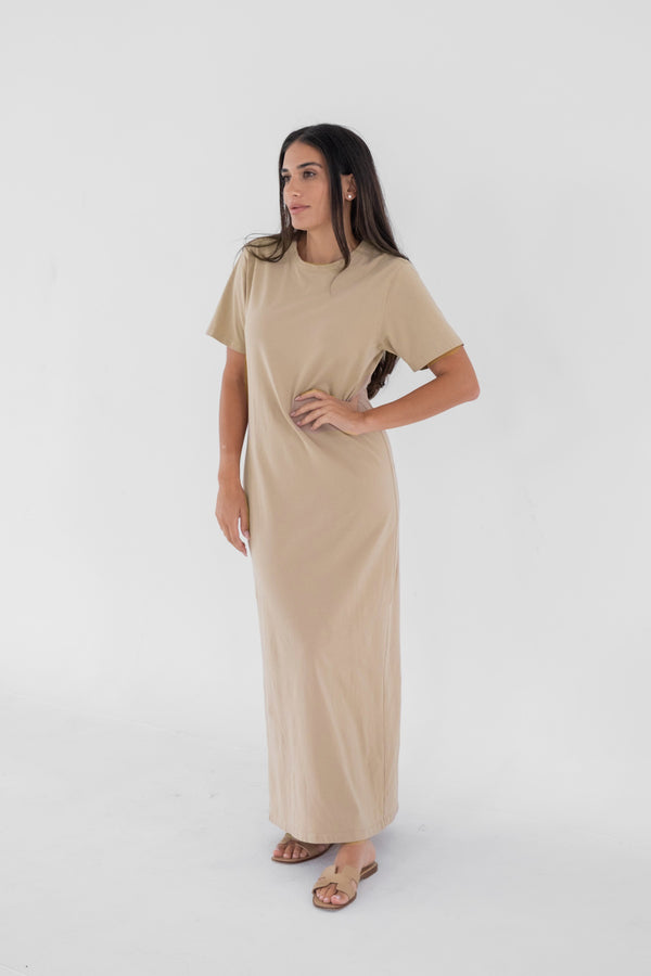 The Slit Back Maxi Dress Tan