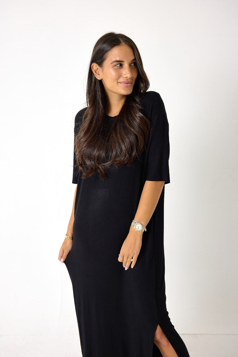 The Ribbed Midi T-Shirt Dress Black L The Ribbed Midi T-Shirt Dress Black L