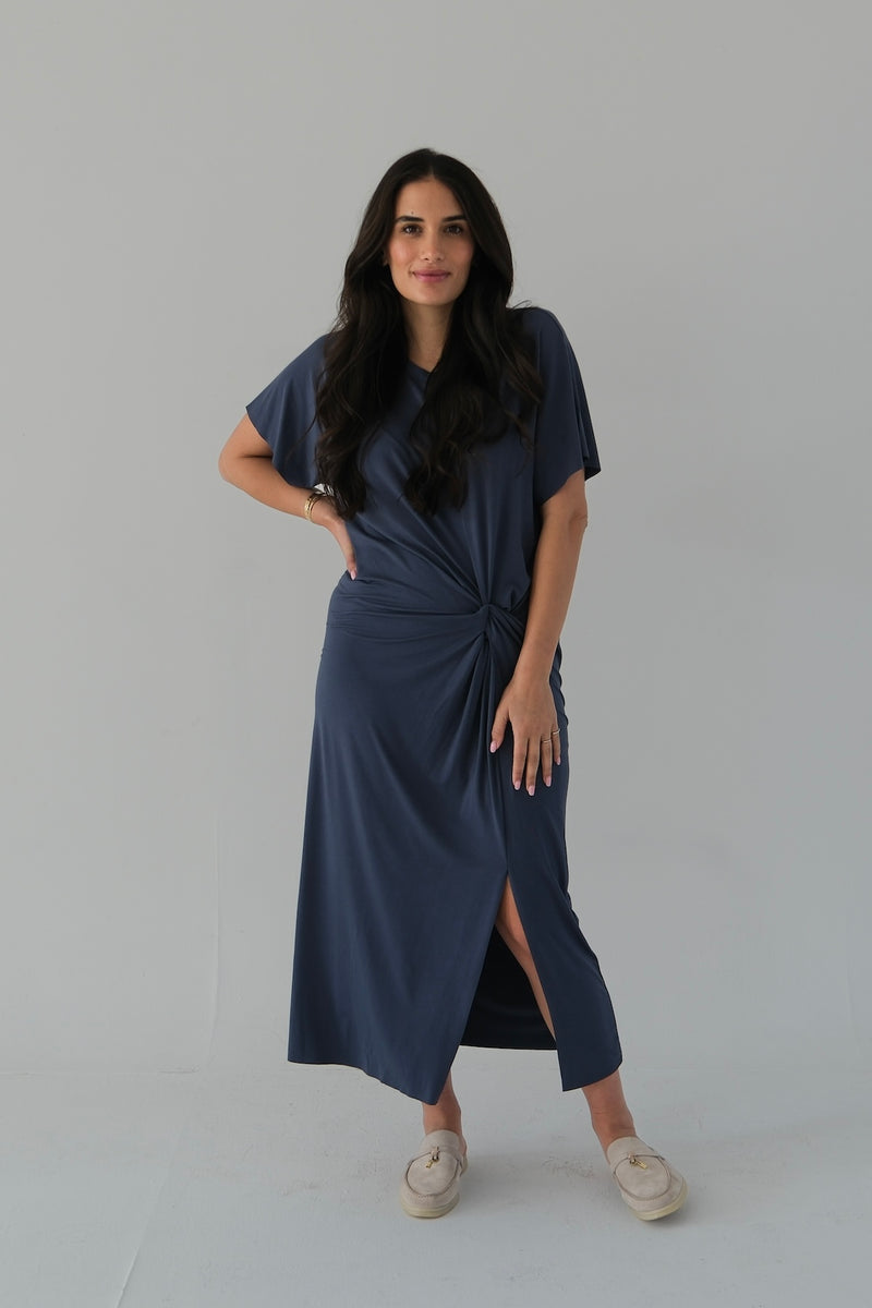 The Midi Knot Dress Slate Blue