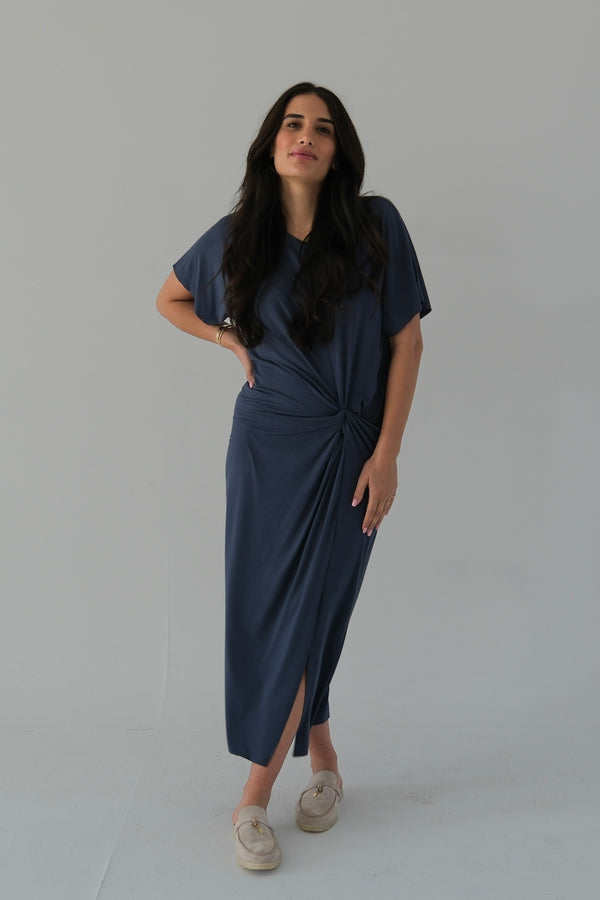 The Midi Knot Dress Slate Blue