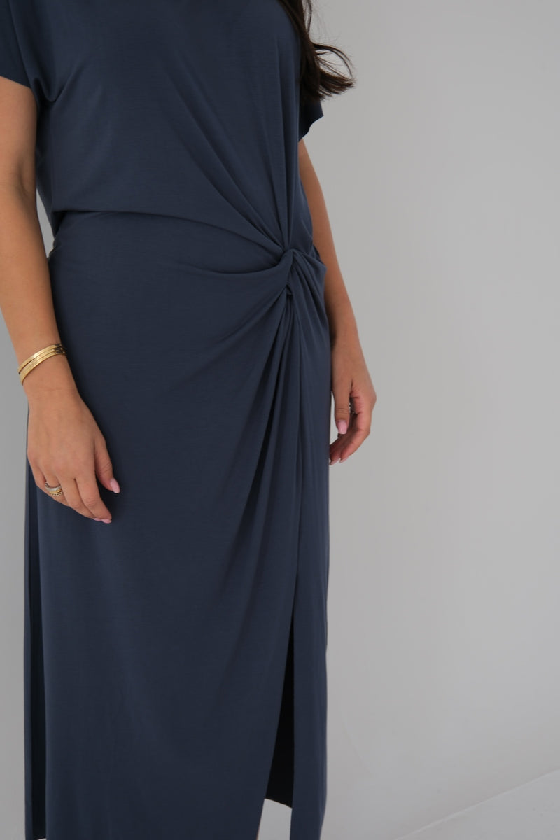 The Midi Knot Dress Slate Blue