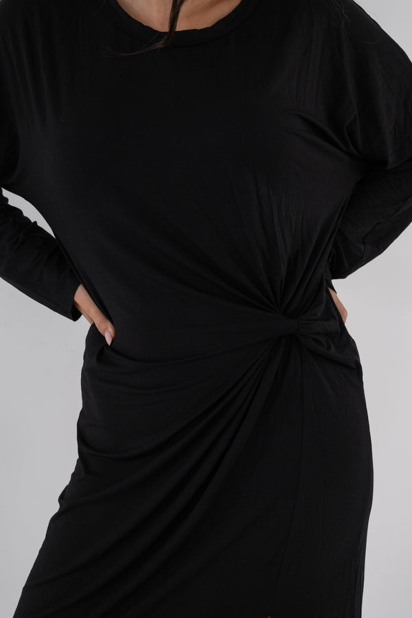 The Long Sleeve Midi Knot Dress Black