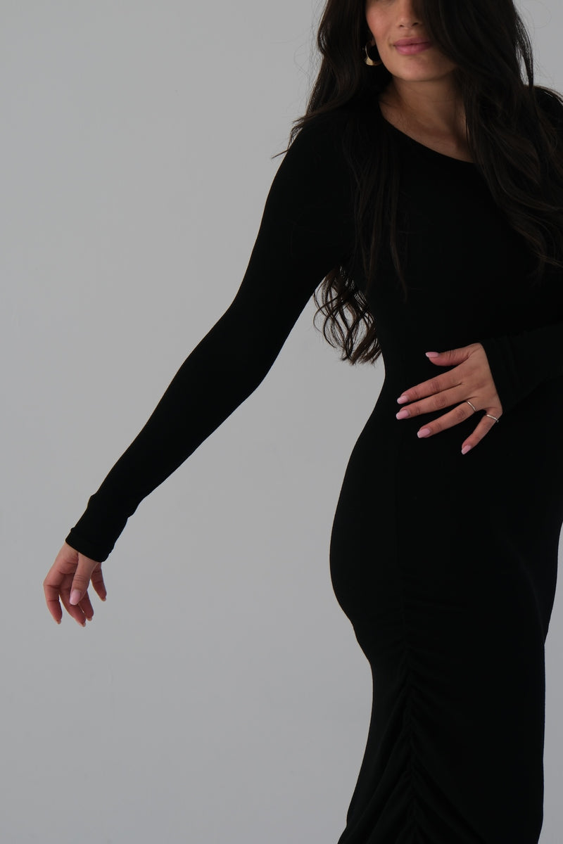 The Ribbed Long Sleeve Ruched Dress