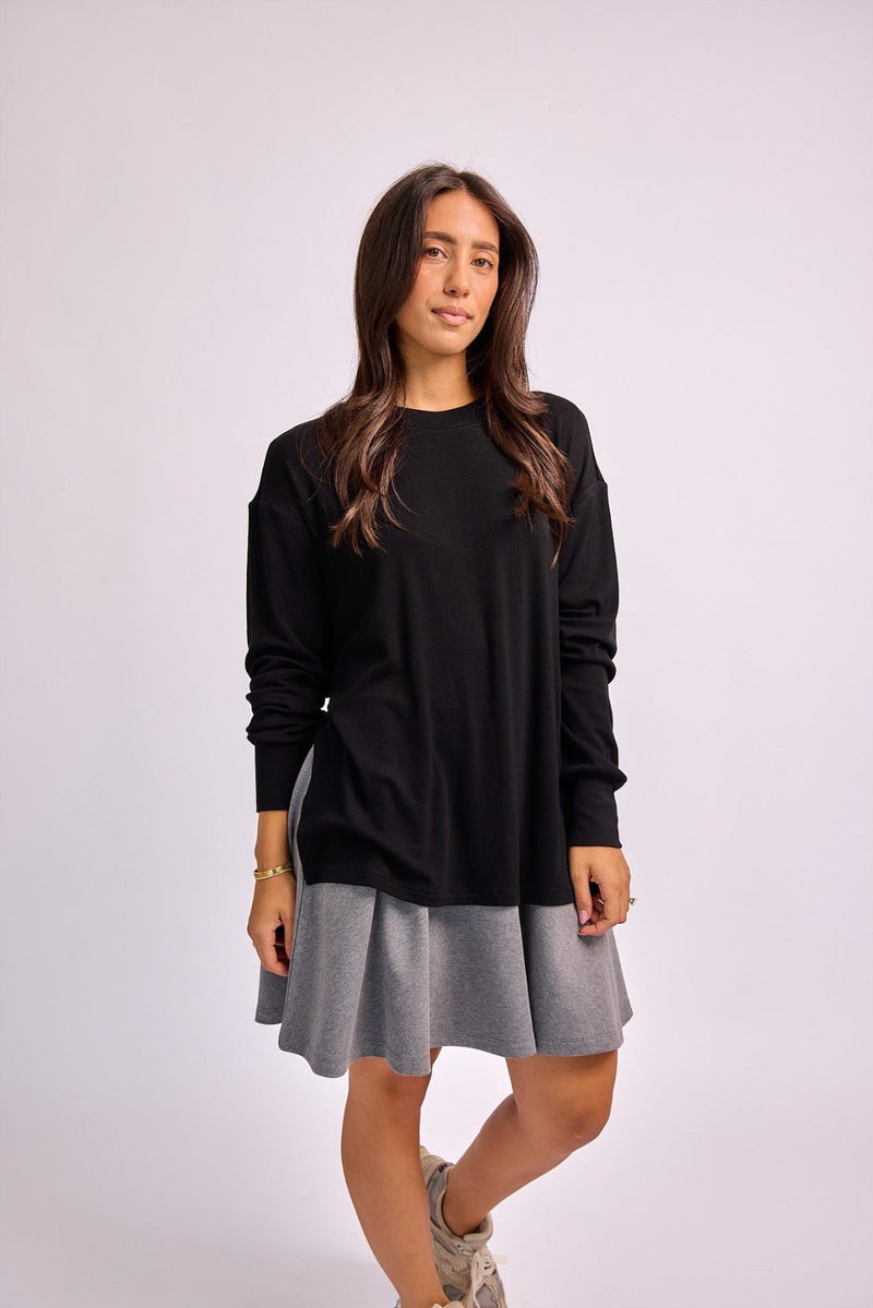 The Ribbed Oversized Crew Black