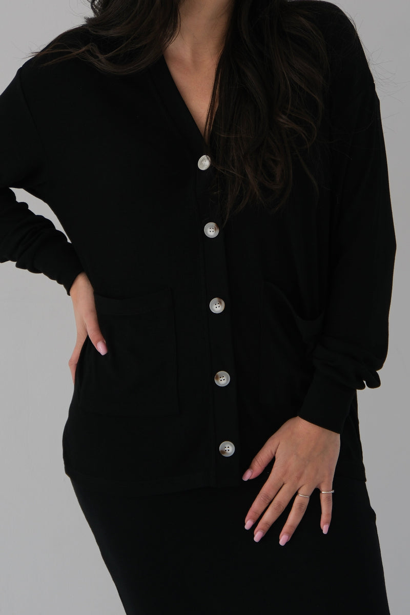 Oversized Ribbed Cardigan Black