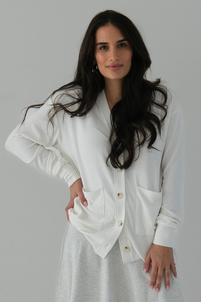 Oversized Ribbed Cardigan Cream