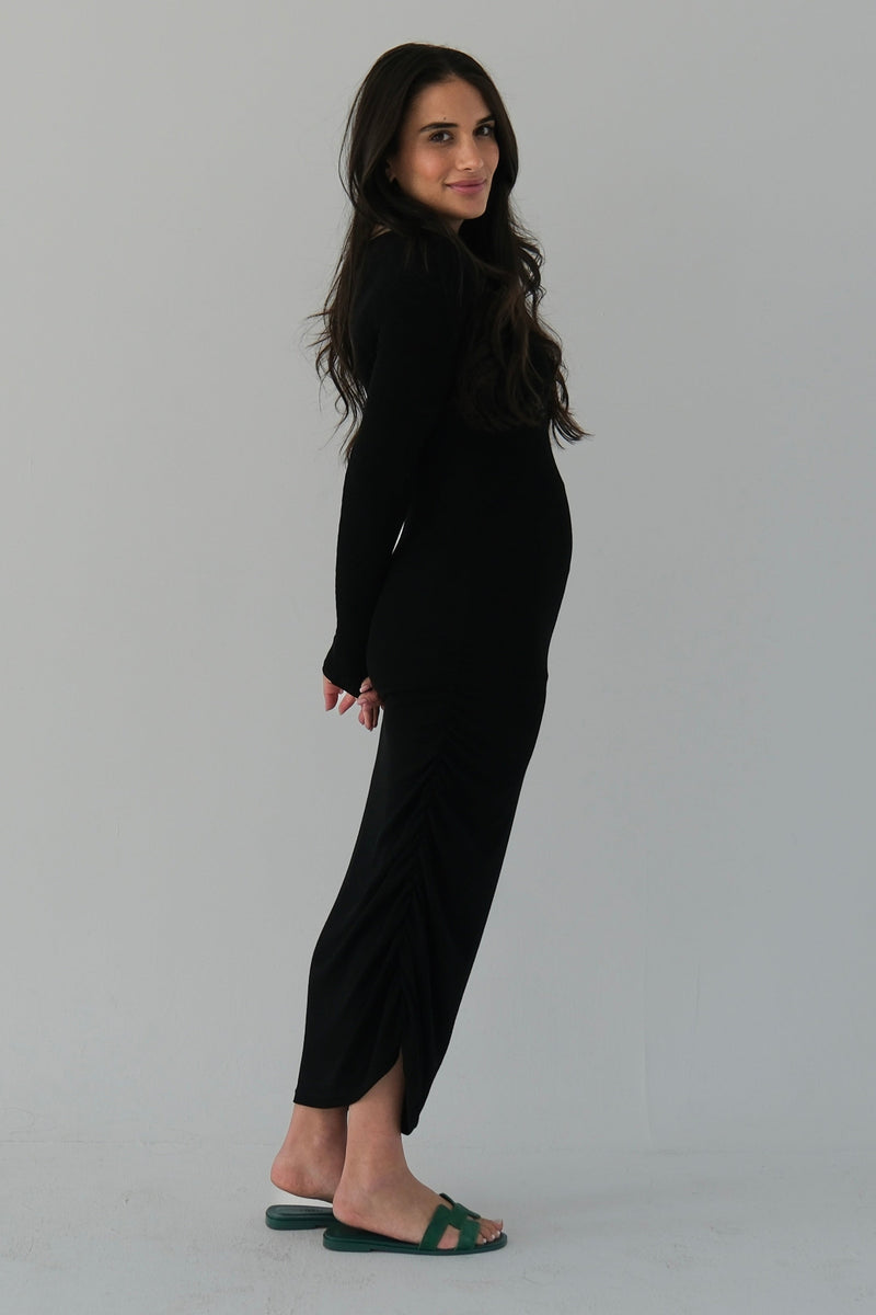 The Ribbed Long Sleeve Ruched Dress