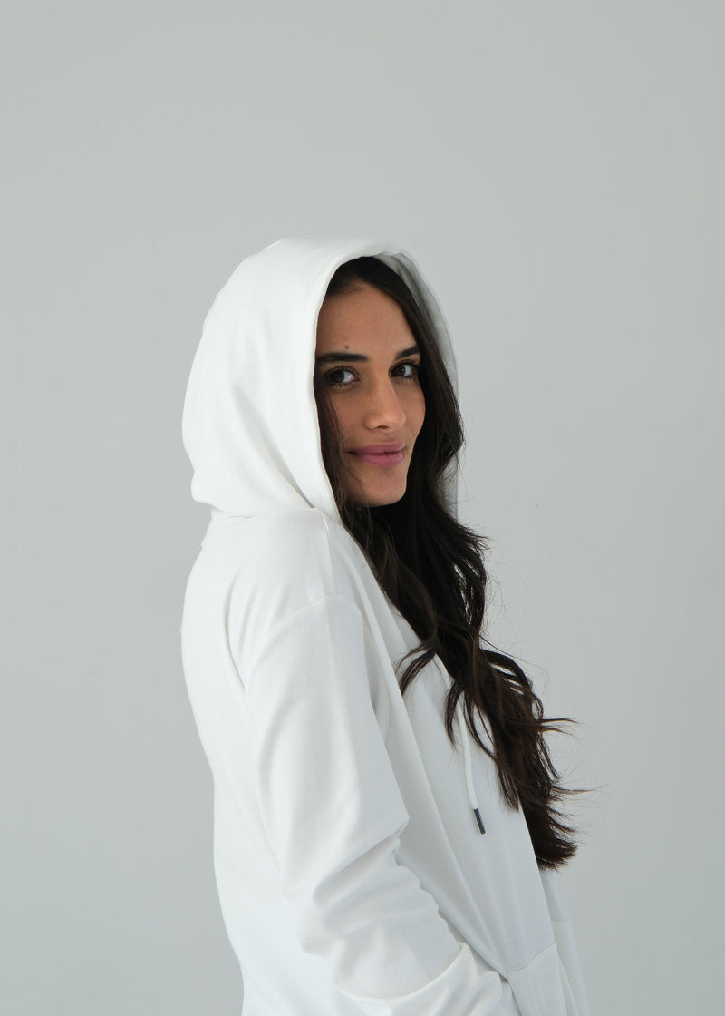 Double Zip Hoodie Dress White