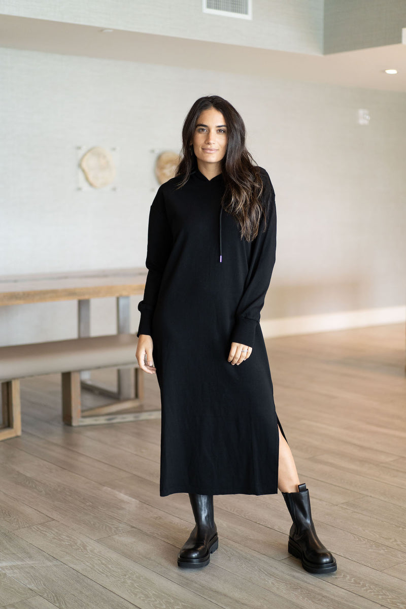 midi hoodie dress women Seta T Women's Casual Pullover Long Sleeve Midi Hoodie Dress Black X-Large
